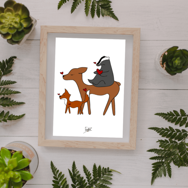 Affiche décorative- animaux de la forêt- biche renard blaireau