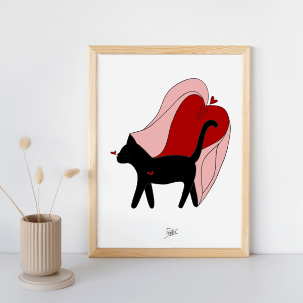 Affiche chat noir-tendresse-décoration animaux-artisanat français (1)