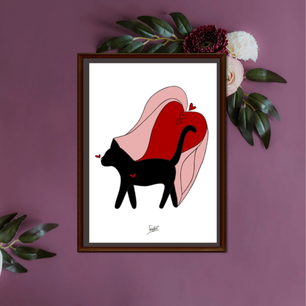 Affiche chat noir-tendresse-décoration animaux-artisanat français