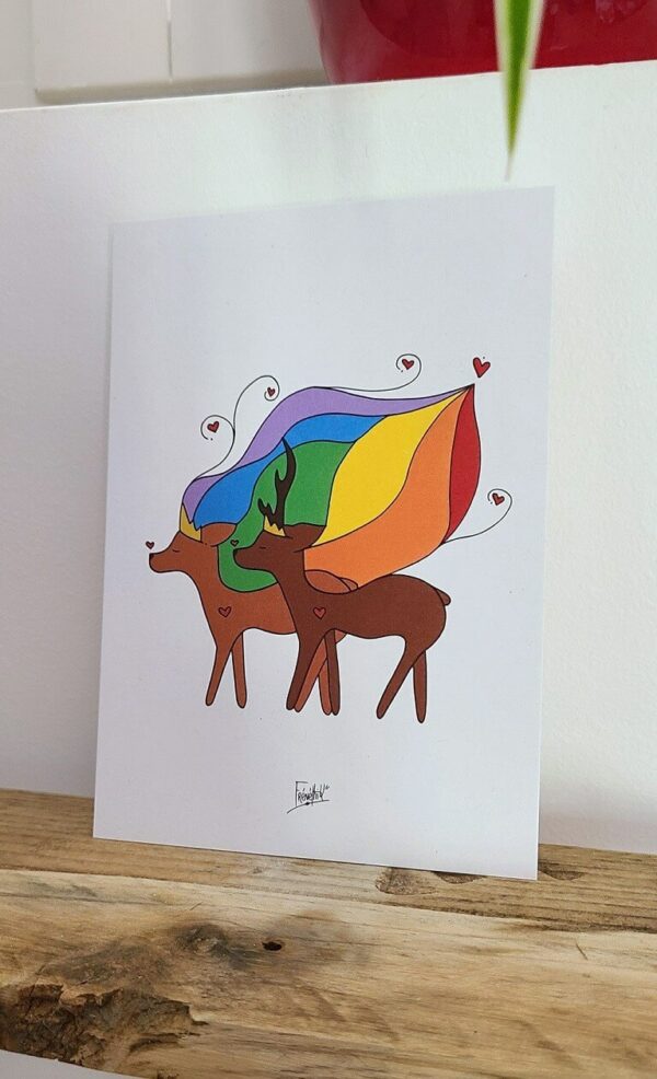 Carte Good luck Cerfs bonne chance illustration française