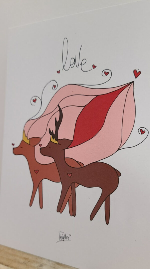 Carte - Love - Cerfs illustration artisanale fait en France