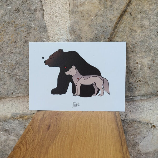 Happy friends-carte illustrée animaux-amitié-artisanat français louve et ours
