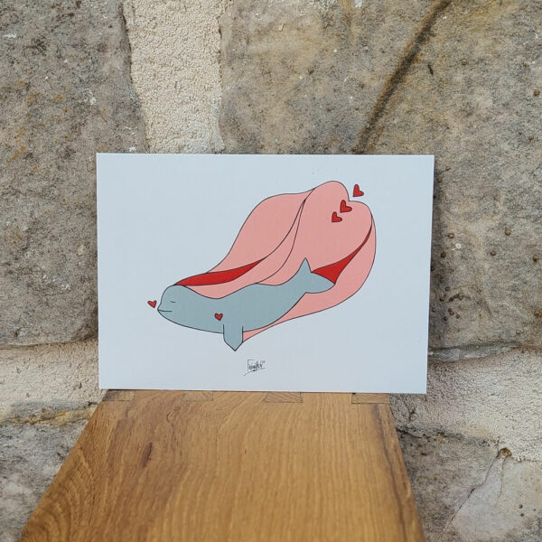 Tendresse-carte illustrée animaux- beluga- amour-artisanat français