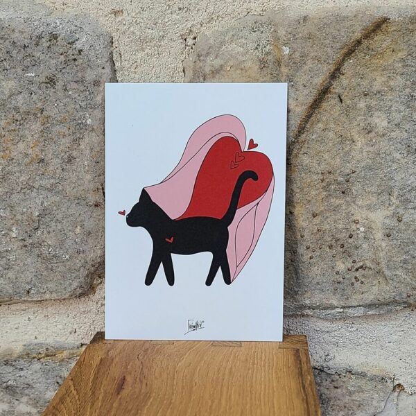 Tendresse-carte illustrée animaux- chat- amour-artisanat français