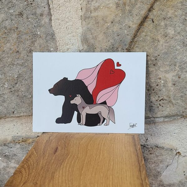 Tendresse-carte illustrée animaux- louve ours- amour-artisanat français