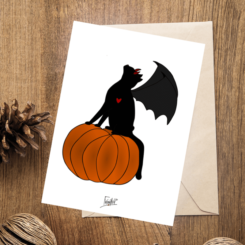 carte halloween-carte chat noir-cirtouille Frénéthik