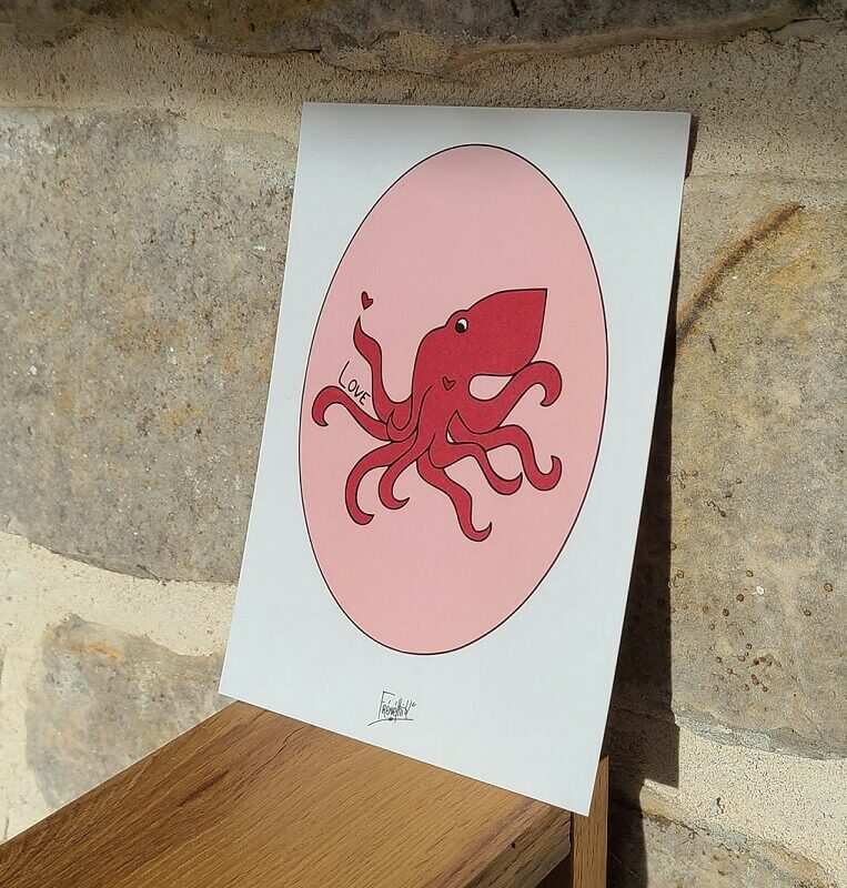 Affiche décorative - LOVE pieuvre- animaux de la forêt- carte artisanale