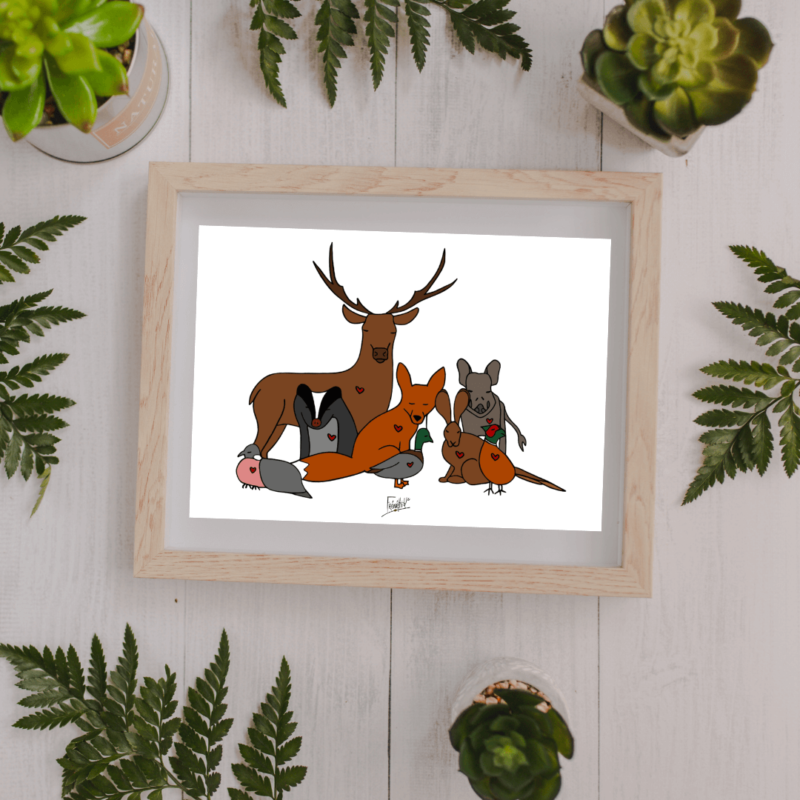 Affiche décorative - Portrait de famille- animaux de la forêt- carte artisanale
