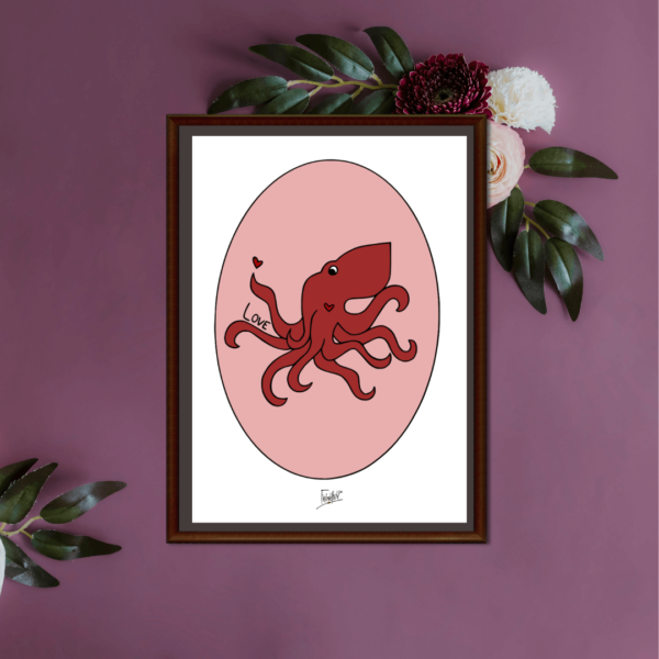 Affiche cerf- love et compassion- décoration animaux-dessin animaux-pieuvre