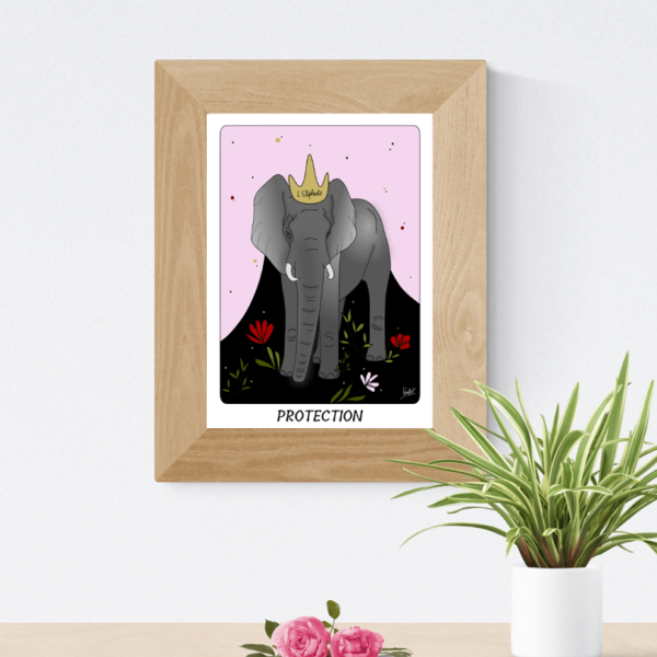 Affiche éléphant-oracle-décoration poétique-illustration animaux-artisanat français
