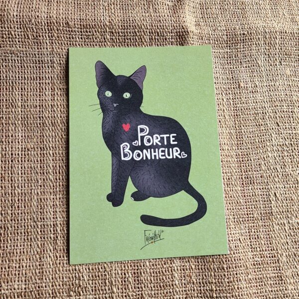 Frénéthik-carte postale-chat noir porte bonheur